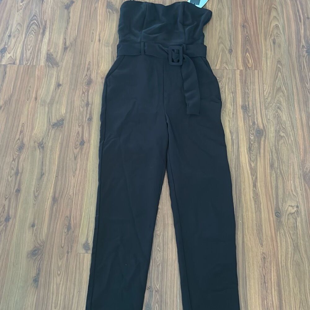 NWT HAVE Los Angeles black strapless sweetheart cut jumper stretch belted size s